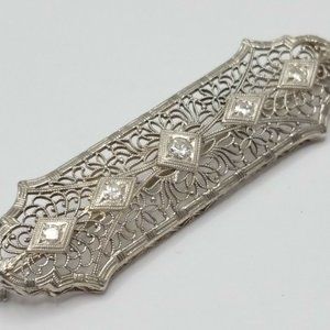 Beautiful Vintage 14K Karat Solid White Gold Designer Brooch With Diamonds